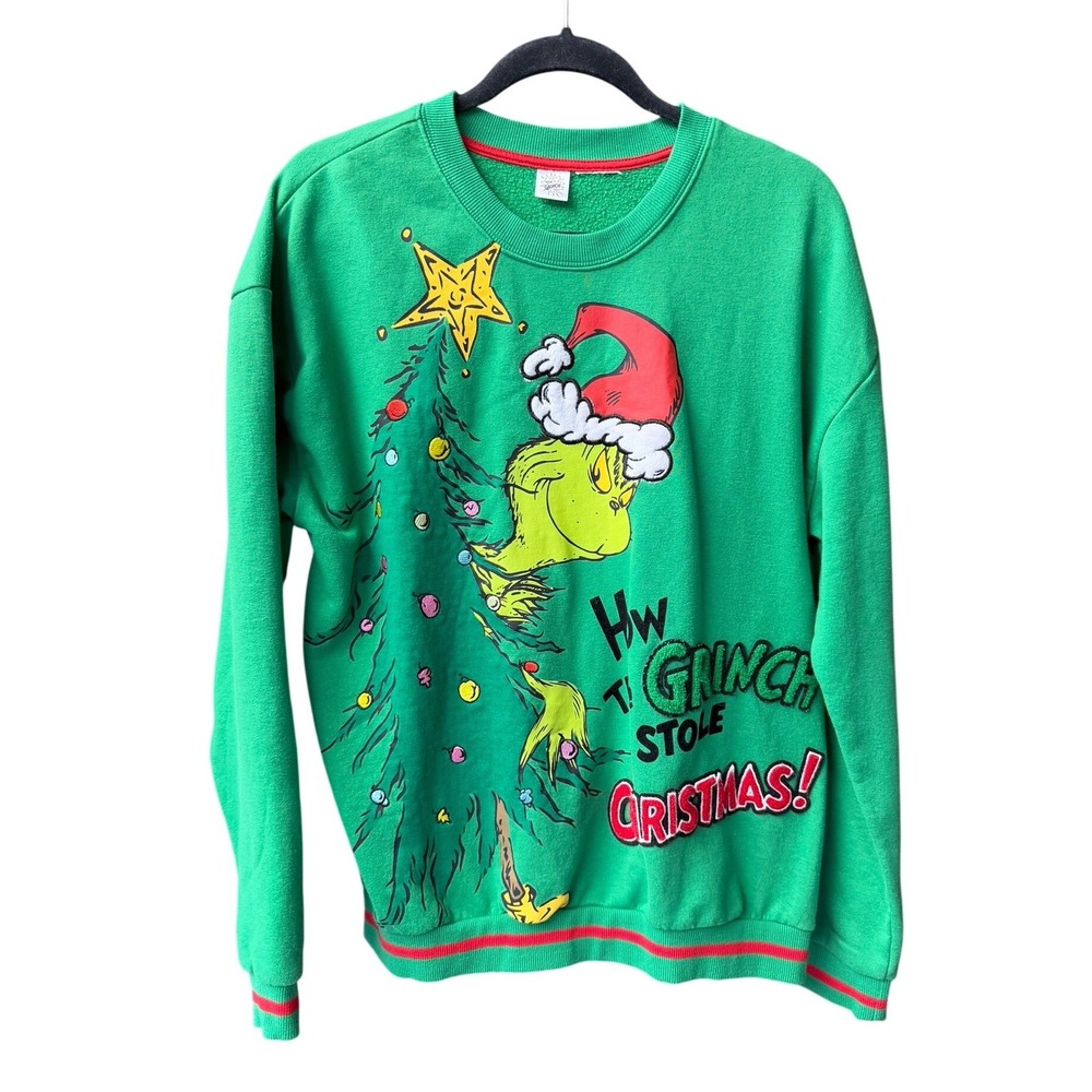 The Grinch Sweatshirt Adult XL Green Stole Christmas Graphic Pullover Holiday